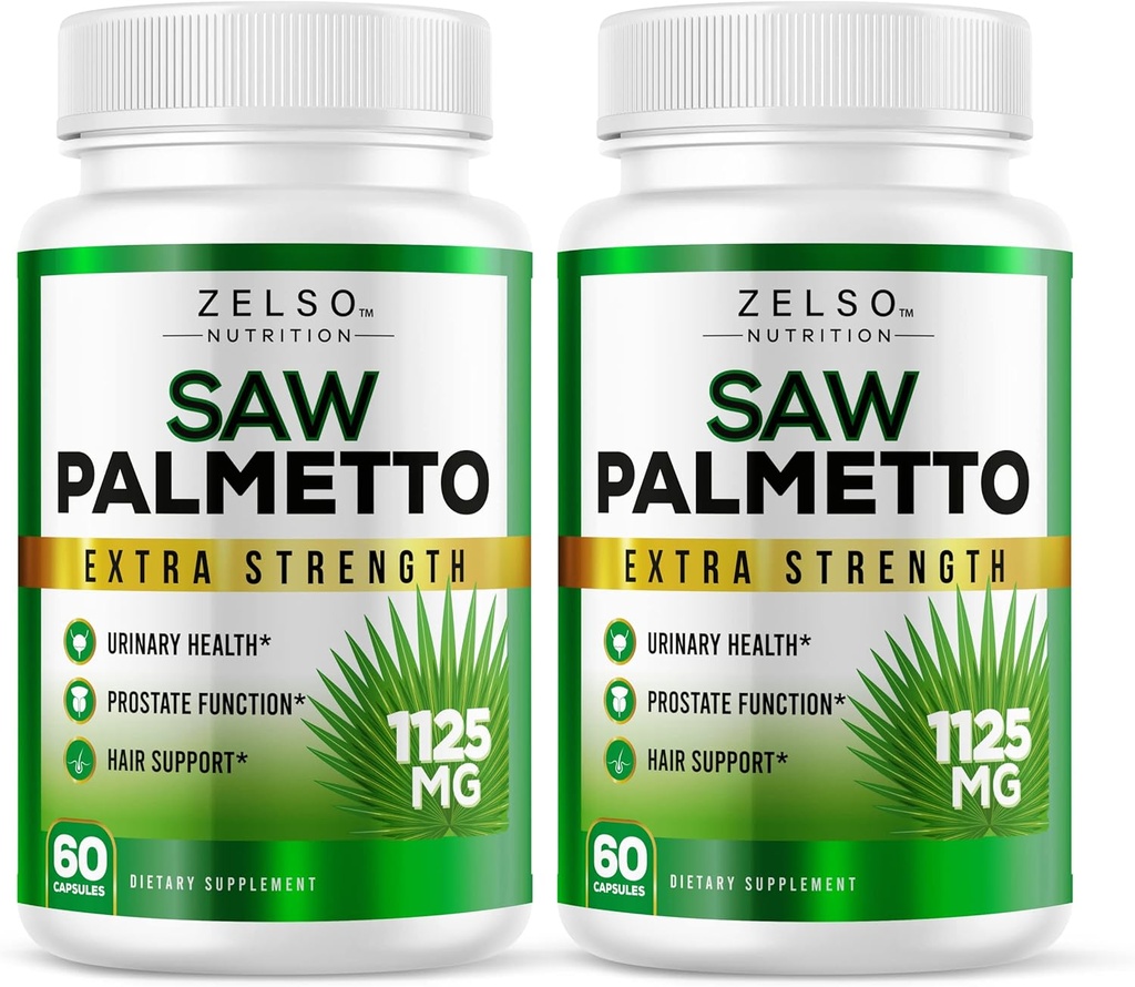 (2 Pack) Saw Palmetto Prostata Supplement for mænd, 3- in-1 Fordele, DHT Blocker Hårvækst og Beta Blocker, Urinary Health, Prostate Function Support, 2 Måned Supply
