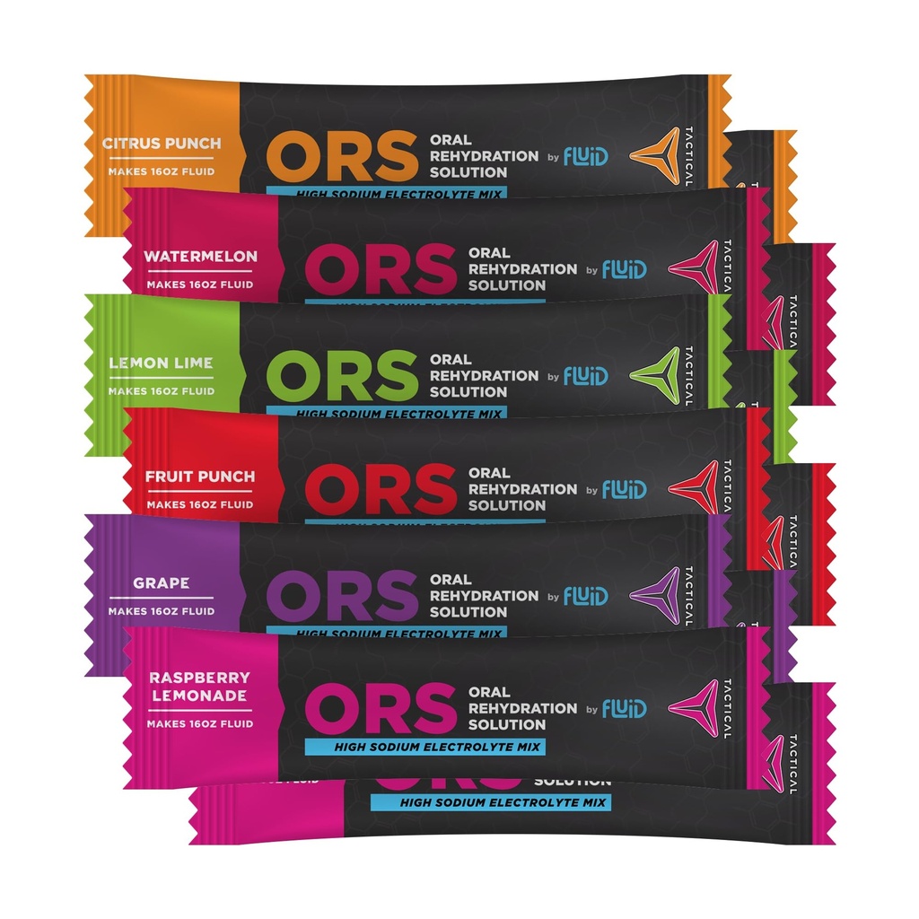 Væske Taktisk - ORS Ekstrem dehydrering Elektrolyter, 6-Flavor Variety Pack Medical 124; 12 Count Stick Packs