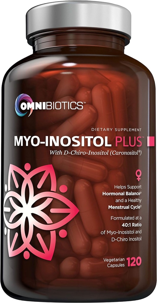 OmniBiotics Myo- Inositol & D- Chiro Inositol Supplement med 40: 1 Ratio for Hormone Balance for Kvinder - Kvinder supplement til støtte reproduktiv sundhed & ovarie funktion. Ikke- GMO - 120 Veganske kapsler