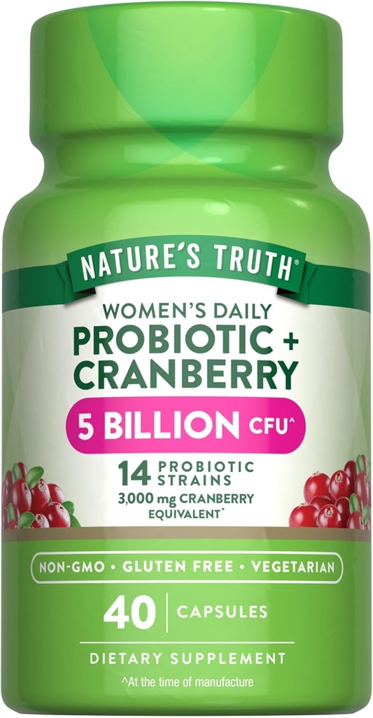 Nature 's Truth Probiotics for Women against 124; 5 Millioner CFU' er Daily Measures 124; 40 Vegetariske Kapsler 124; med Cranberry Measure 124; Non- GMO & Gluten Free Measures 124; Ingen køling påkrævet