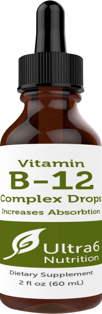 Ultra6 Nutrition Vitamin B12 Sublingual Liquid Drops - B12 Methylcobalamin supplement Great for Energy & Tirødmen - Vitamin-B Kosttilskud til kvinder og mænd - 90 dages forsyning
