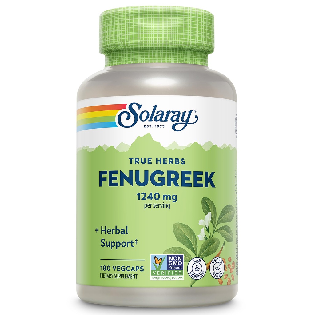 SOLARAY Fenugreek Seed 1240 mg, sund fordøjelsesstøtte og mere, Vegan og Lab Verificeret for kvalitet, 90 Servere, 180 VegCaps