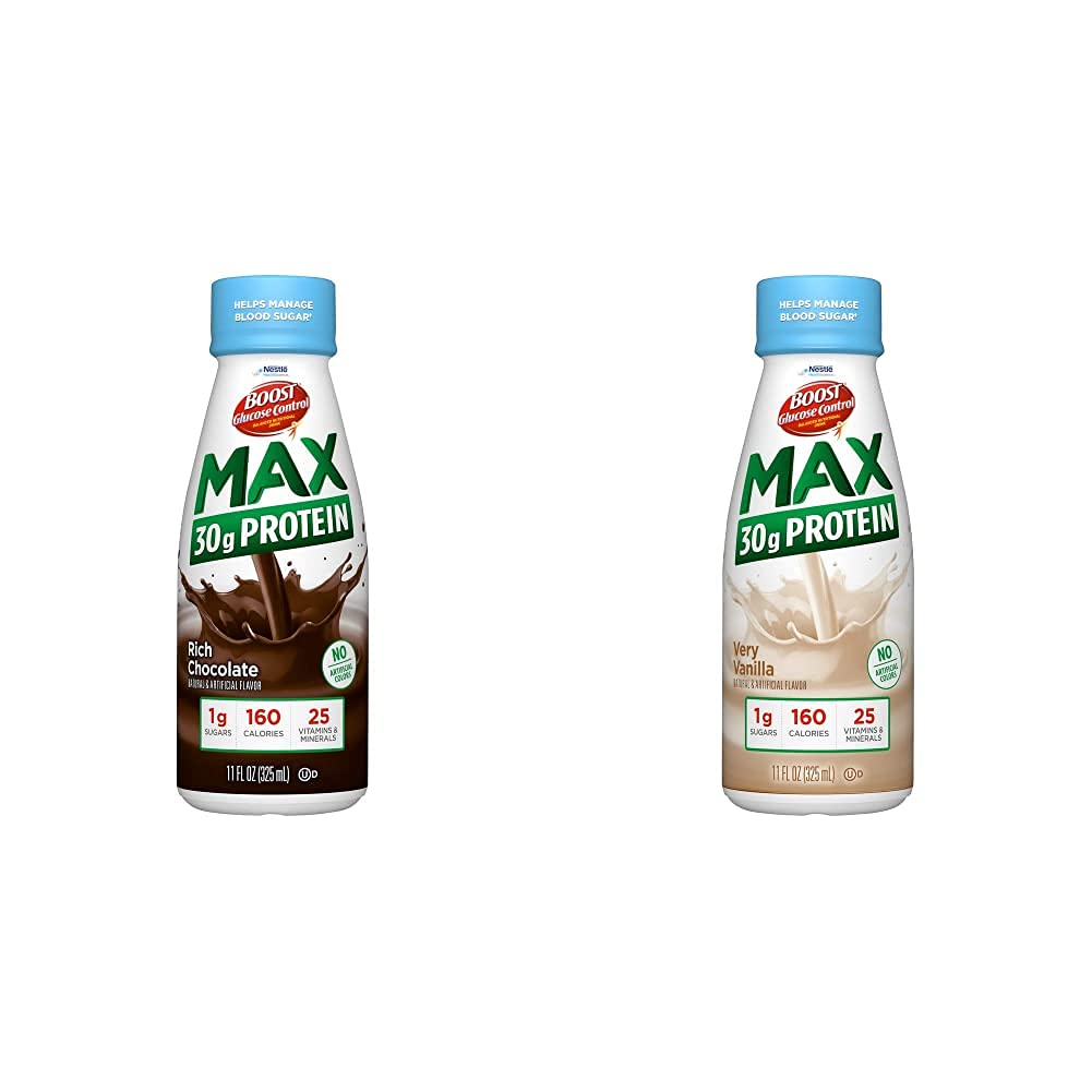 BOOST Glucose Control Max 30g Protein Nutritional Drink, 12 Rich Chocolate + 12 Meget Vanilla (pakke med 24)
