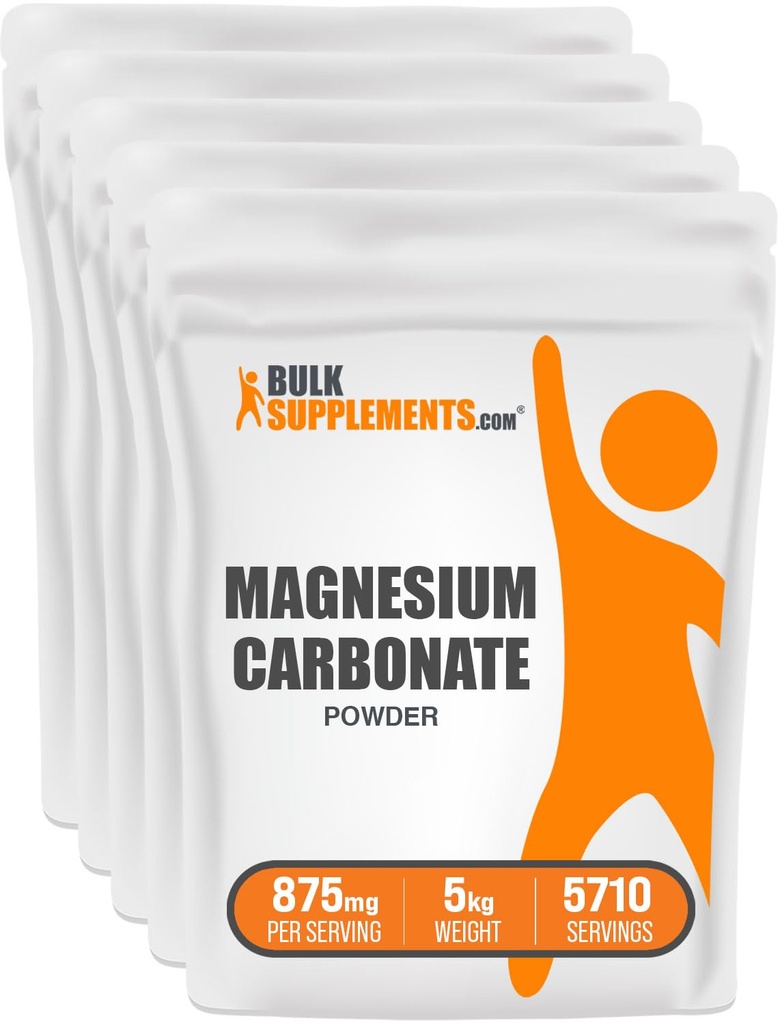 Bulk Supplements.com Magnesium Carbonat Powder - Magnesium Supplement, Unflavored & Food Grade - Gluten Free, 875mg per Serving, 5kg (11 lbs) (Pack of 5)