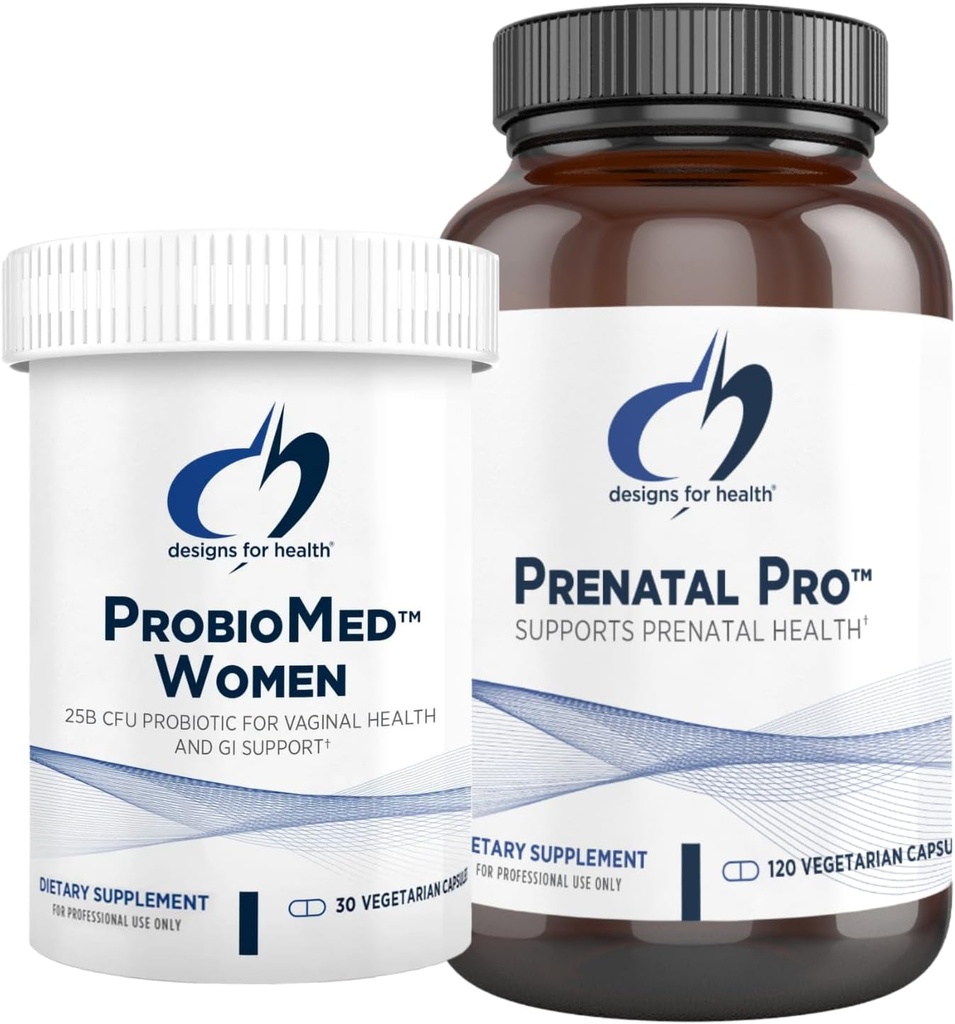 Design for sundhed Prenatal & Probiotic Bundle - Prenatal Pro (180 kapsler) Prenatal Multivitamin med Folate og Chelated Minerals & ProbioMed Kvinder (30 kapsler) Gut Health & Vaginal Probiotic