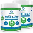 BioTrust Tri Collagen Powder - 3- in-1 Hydrolyzed Collagen Peptider Powder (Type I, II, & III) - Græs Fed Collagen Protein Powder for Anti Aging, Hud, Hår, Bone & fælles sundhed - Unflavored, 2- Pack