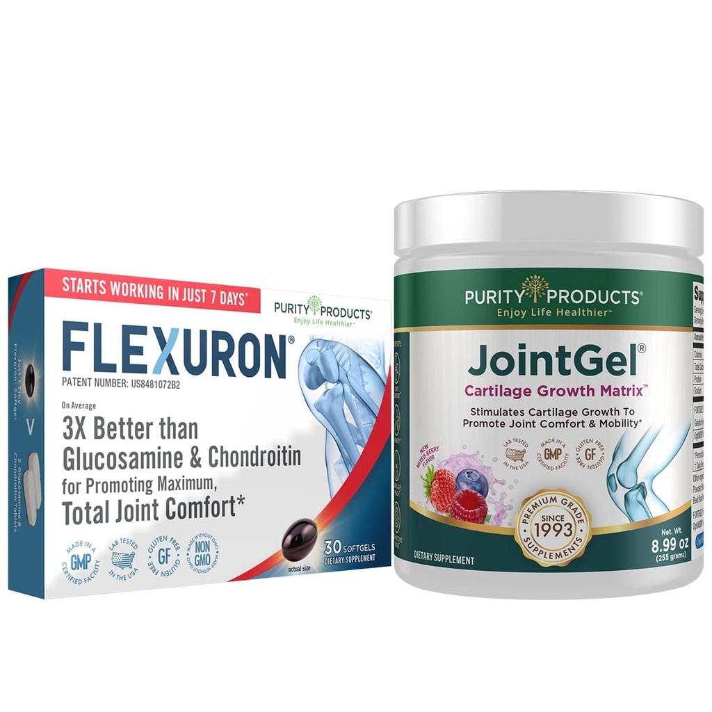 Renhedsprodukter Flexuron Joint Formel + Joint Gel Flexuron (Krill Oil, Lav Molekulær Vægt Hyaluronsyre, Astaxanthin) - Joint Gel Berry Powder (Bioactive Collagen Peptider + MSM)