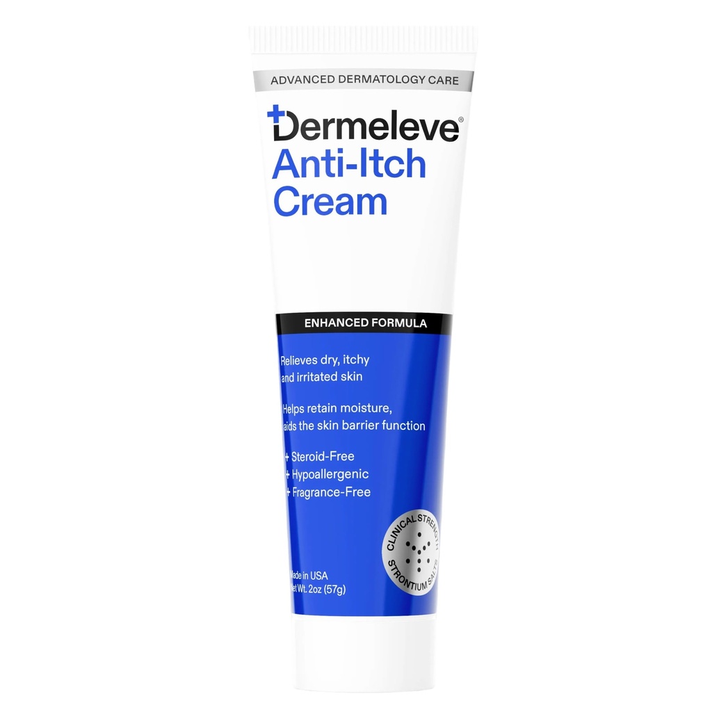 Dermeleve Steroid fri Anti- Itch Cream ttesmå 124; Ekstra Styrke til Psoriasis, Seborrheic Dermatitis, Viral Udslæt, Bug Bites, Allergi, Kroniske Hives, neuropati (Nerve) • 124; Full Body Itch Relief • 124; 2 oz (1 pakke)