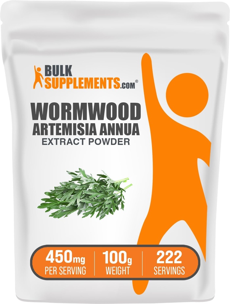 BulkSupplements.com Wormwood Extract Powder - Artemisia Annua Sourced fra Sweet Wormwood Leaves, Herbal Supplement - Gluten Free, 450mg per Serving, 100g (3,5 oz) (Pack of 1)