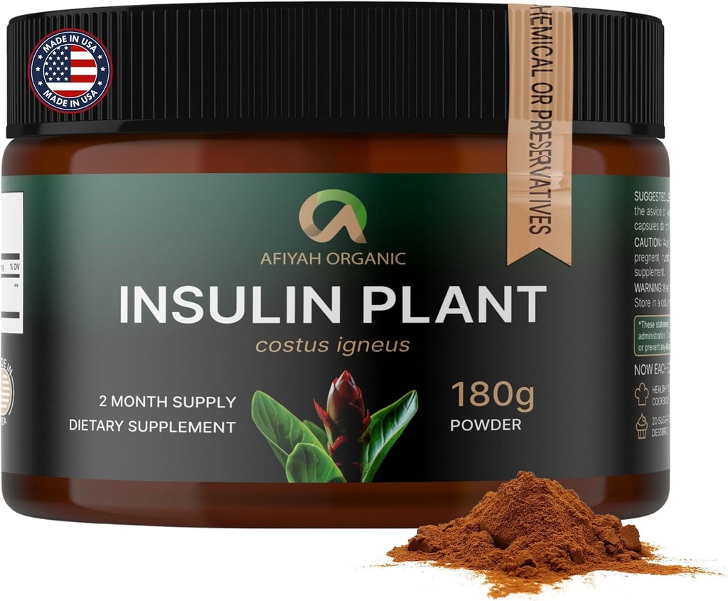 Premium Quality Costus Igneus (Insulin Plant) Powder - No Bad Taste (2 Month Supply) - Lavet i USA - herunder komplet helbredsprogram