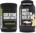 Nutrabio Creatin monohydrat, Unflavored, 500g og Whey Protein Isolate, Alpine Vanilla, Supplement Bundle - Muskelenergi, Lean Muskelvækst, Inddrivelse, og Styrke