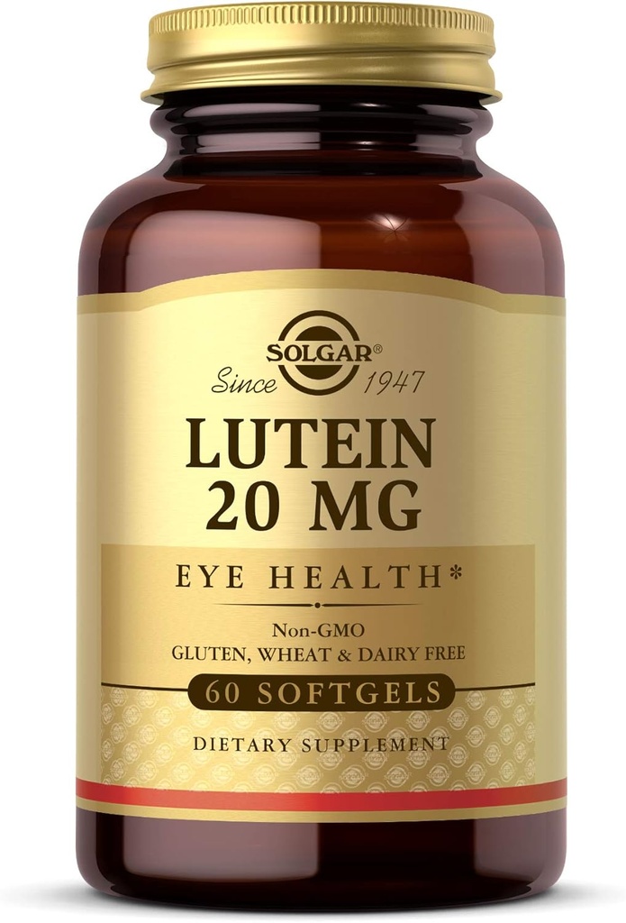 Solgar Lutein 20 mg, 60 Softgels - Supports Eye Health - Helps Filter Out Blue-Light - Contains FloraGLO Lutein - Non-GMO, Gluten Free, Dairy Free - 60 Servings