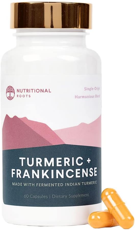 Ernæring Rødder - Indisk gurkemeje + Frankincense - Med 95% Curcuminoids, Curcumin Longa, Boswellia Serrata & Black Pepper - Understøtter fælles sundhed - Kosttilskud - 1 måned Tilgang - 60 kapsler