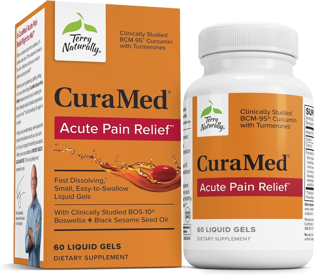 Terry naturligt CuraMed akut smertelindring - tillæg med BCM- 95 Curcumin & BOS- 10 Boswellia - Black Sesame Seed Oil til støtte for lindring af lejlighedsvis ubehag - 60 flydende geler