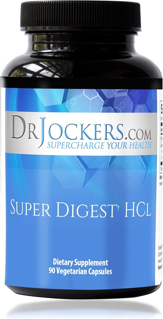 Super Digest HCL af Dr. Jockers, Gut Health Supplement, fordøjelsesenzymer med betain HCl, Pepsin, HCL Supplement, betain Hydrochlorid, 90 Day Supply, HCL Betain med pepsin