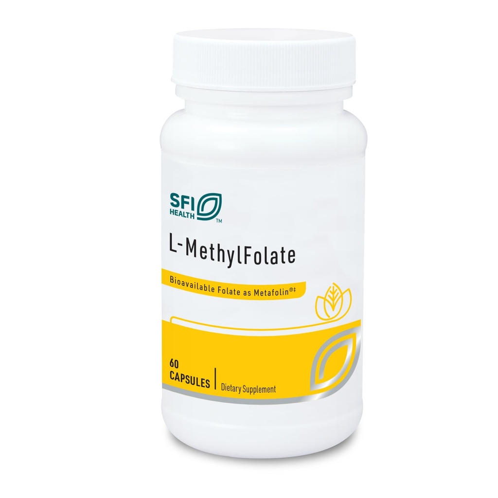 Klaire Labs SFI Health L- methylfolat - 1000 mcg Folate Højt biotilgængeligt, Hypoallergen 1000 Mikrogram (1 milligram) Metafolin L- 5- MTHF (60 kapsler)