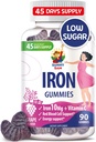 SUNNY SAM Iron Gummies for børn & voksne - Iron Vitaminer med C-vitamin, 10mg per servering - Chewable Fruit Gummy til immunforsvar Red Blood Cell Production