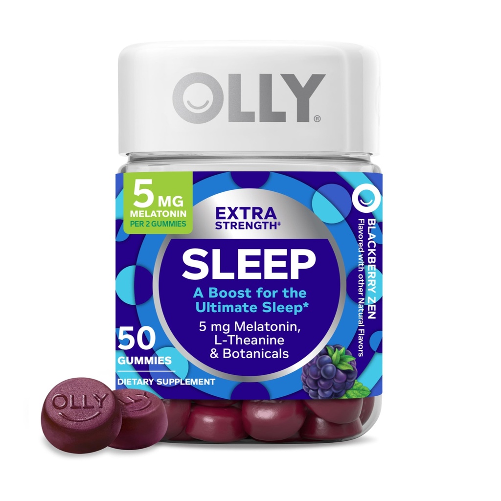 OLLY Extra Strength Sleep Gummy, 5 mg Melatonin, L- Theanine, Kamille, Lemon Balm, Sleep Aid, BlackBerry - 50 Greve