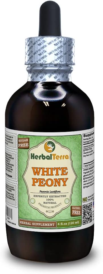 Hvid Peony (Paeonia Lactiflora) Glycerit, Økologisk Tørrede Rødder Alkohol- Free Liquid Extract (Brand Name: HerbalTerra, Stolt Made in USA) 4 fl.oz (120 ml)