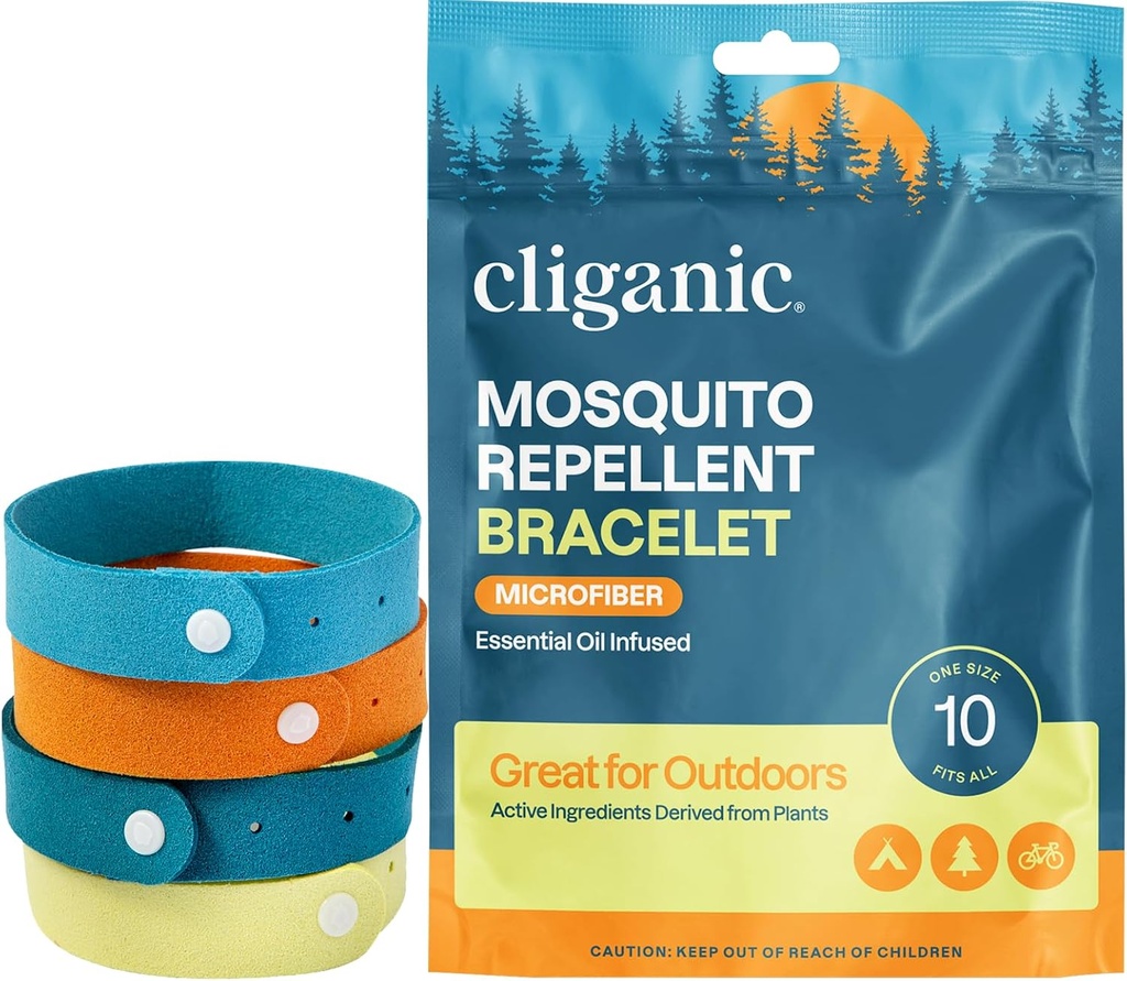 Cliganic Mosquito Repellent mikrofiber armbånd (10 Greve) - for voksne og børn, DEET gratis armbånd