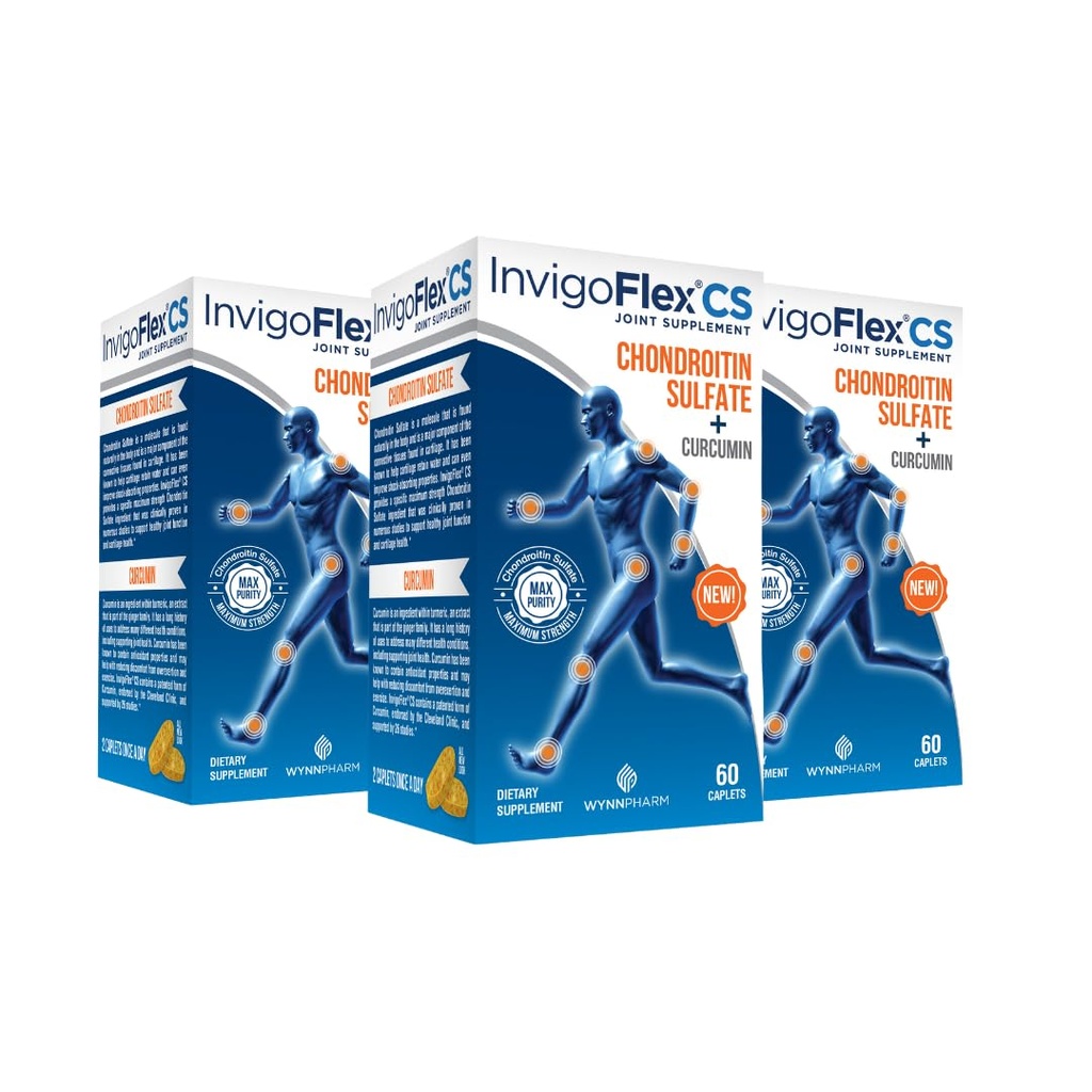 INVIGOFLEX Chondroitin Sulfate med gurkemeje Non GMO for knæe, hånd, tilbage & hip Premium fælles tillæg CS - 3 Pack
