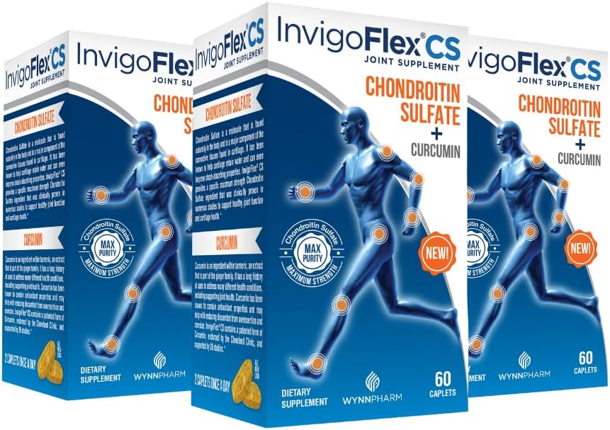 INVIGOFLEX Chondroitin Sulfate with Turmeric Curcumin Non GMO for Knee, Hand, Back & Hip Premium Joint Supplement CS - 3 Pack