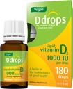 Ddrops Vegan 1000 IE 180 dråber - Daily Vitamin D Væske - Understøtter ben sundhed & immunsystem. Ingen store kapsler, ingen konserveringsmidler, ikke-GMO, allergi- venlig