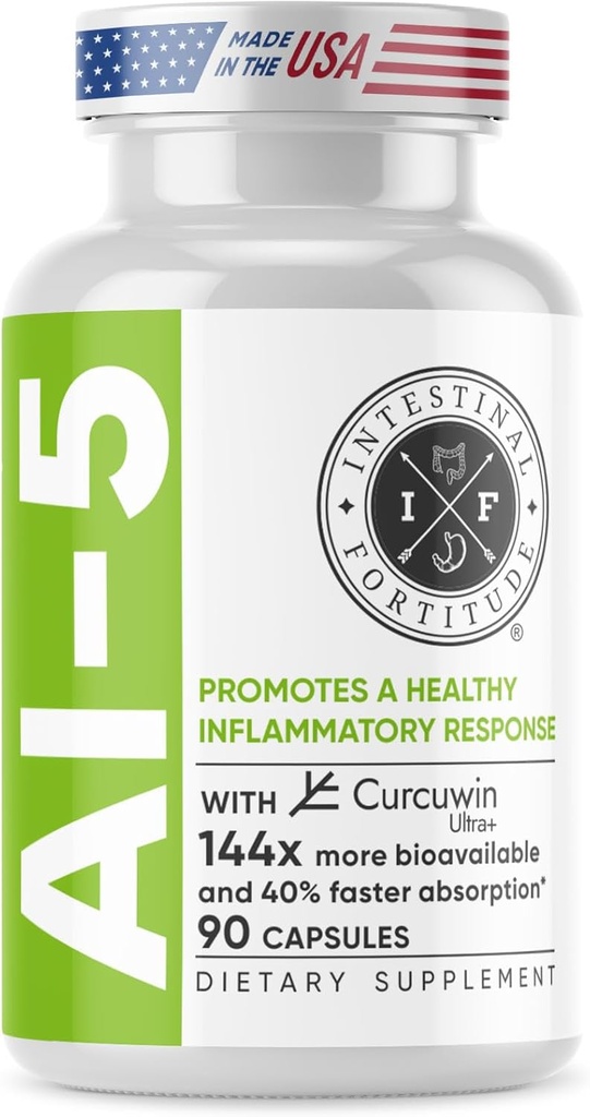 Intestinal Fortitude AI- 5 - Diguestive Herbal Capsule Supplement w / CurcuWIN, gurkemeje, Curcumin, Boswellia Serrata, Ginger Root & EGCG Green Tea for Gut & DiguveHealth Support, Non- GMO, Dairy Free