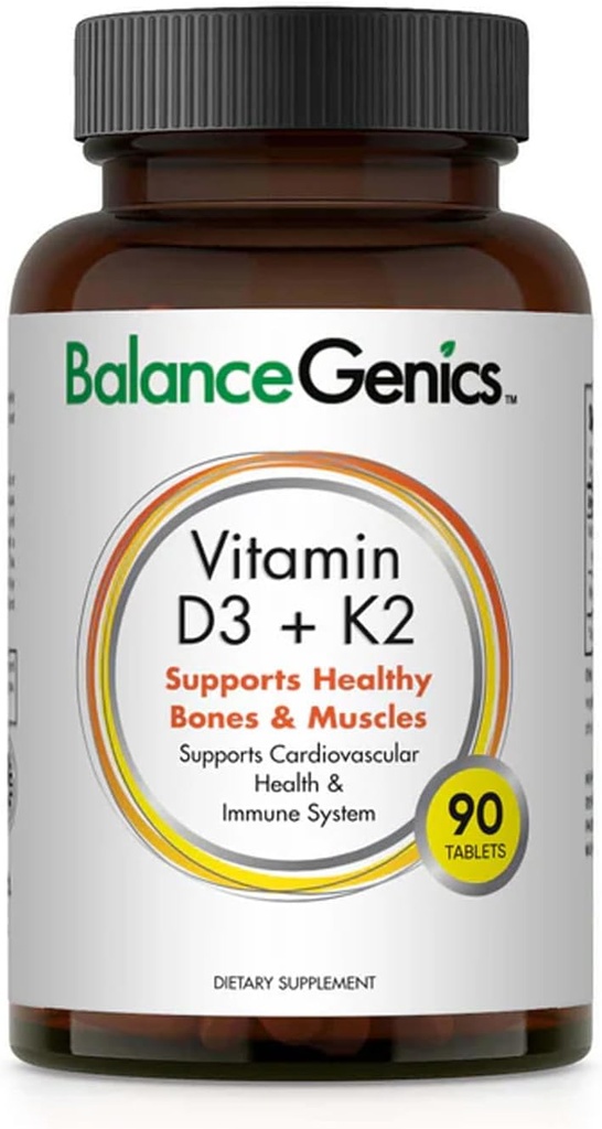 D3-vitamin + K2 for sunde knogler og muskler - Kosttilskud understøtter immunsystemet, muskelfunktion & Samlet velvære - Calciumtilskud med organisk formel - 50mcg D3 & 75mcg K2