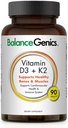 D3-vitamin + K2 for sunde knogler og muskler - Kosttilskud understøtter immunsystemet, muskelfunktion & Samlet velvære - Calciumtilskud med organisk formel - 50mcg D3 & 75mcg K2