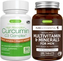 Multivitamin og mineraler til mænd + høj Absorption Curcumin C3 Complex, Vegan Bundle, Sustained Release Advanced Multivitamin + 300% Større Absorption Curcuminoider med hurtig Optagelse, af Igennus