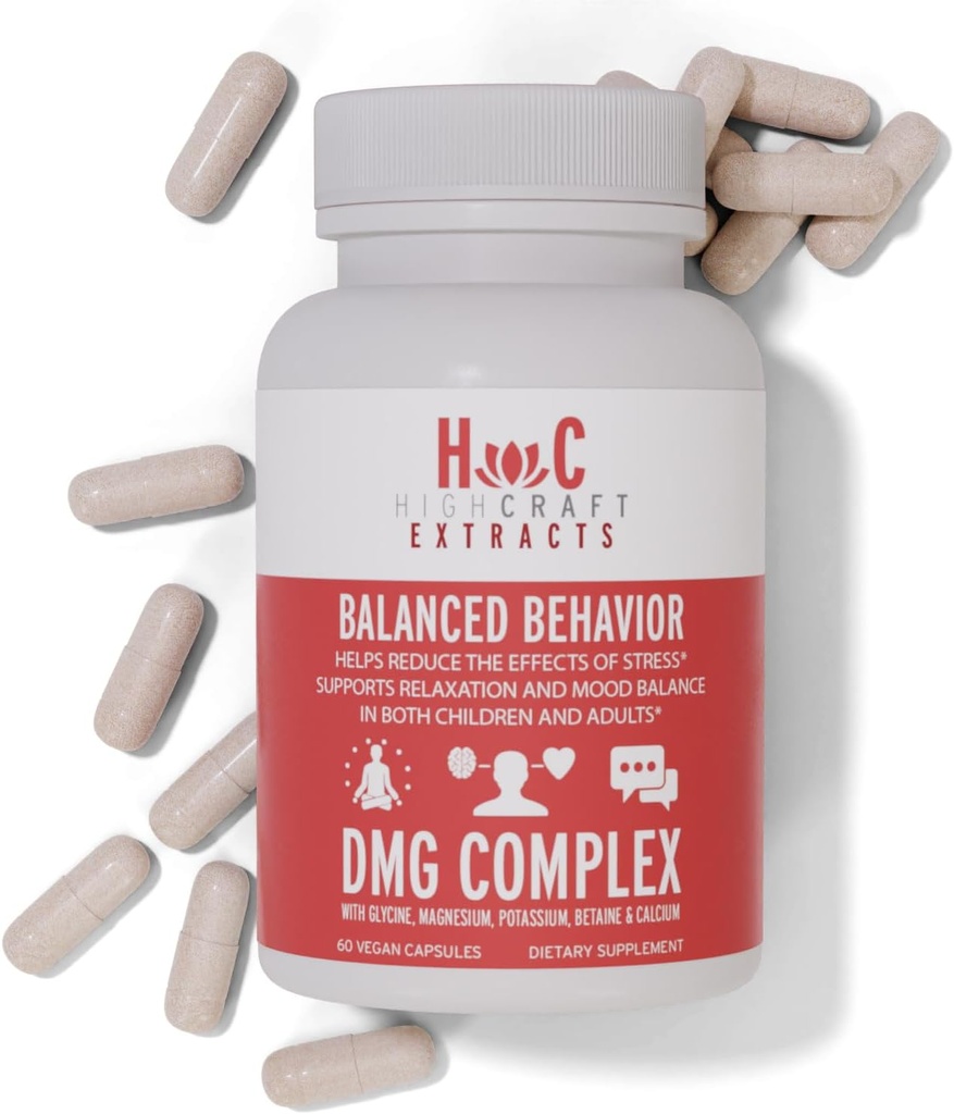 DMG Supplement - Balanceret opførsel - Rolig, Reducerer Irritability, rastløshed, lindrer ændringer i stemningen - Magnesium, kalium, betain, dimethylglycin, calciumgluconat, glycin
