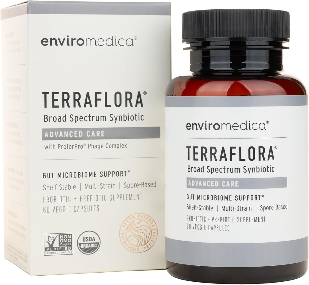 Terraflora Advanced Care Synbiotic - SBO Probiotiske og Prebiotiske, fordøjelsesmæssige & Gut Sundhed, Jord baseret Spore Pre og Probiotika til kvinder og mænd med Bacillus Coagulans, Subtilis, Vegan - 60 Kapsler