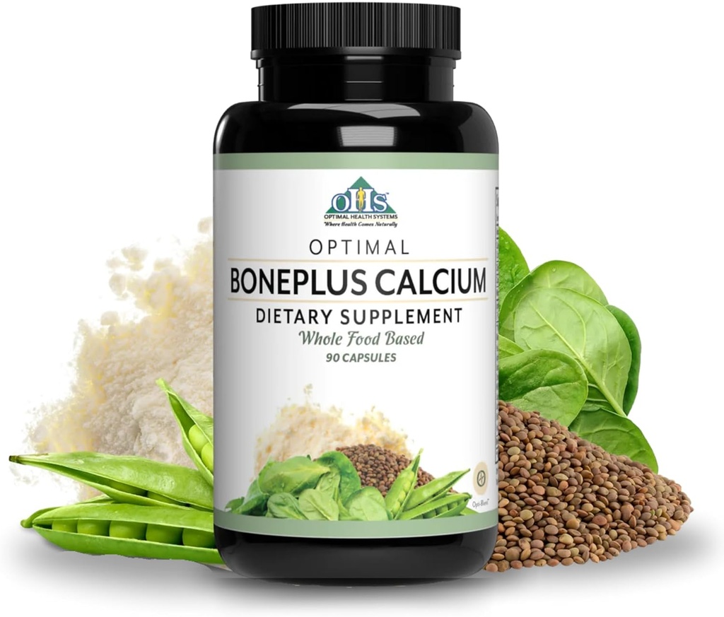 Optimal Health Systems BonePlus Calcium | Highly Absorbable Chelated Calcium + Ipriflavone, Probiotics, Plant Enzymes | Bone Strength Supplement | 90 Capsules