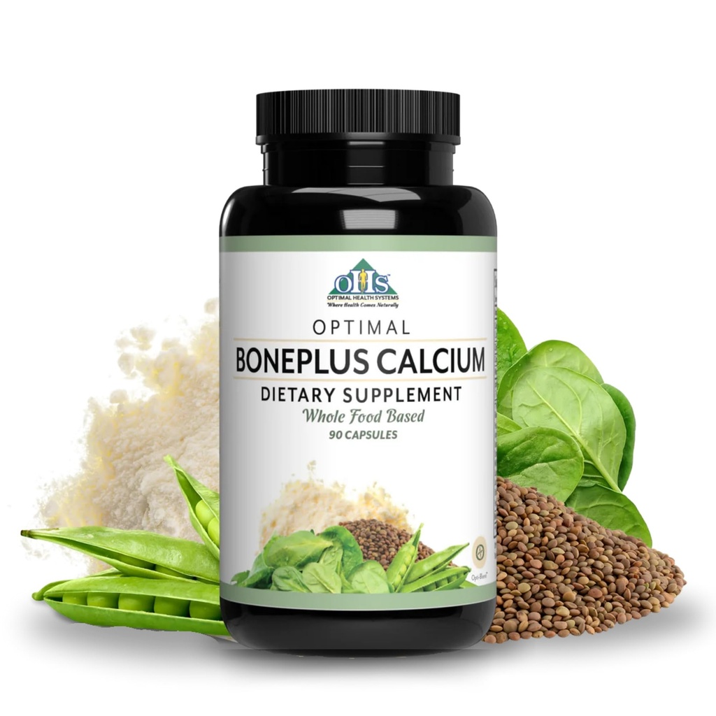 Optimal Health Systems BonePlus Calcium | Highly Absorbable Chelated Calcium + Ipriflavone, Probiotics, Plant Enzymes | Bone Strength Supplement | 90 Capsules