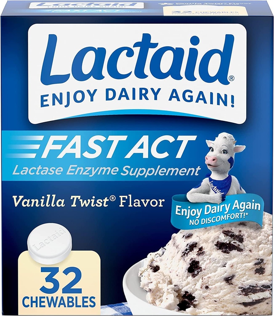 LACTAID Fast Act Chewables Vanilla Twist 32 tabletter (pakke med 3)