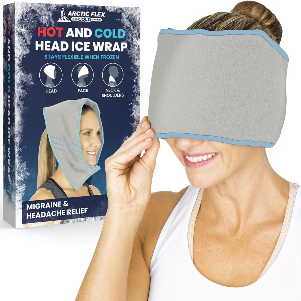 Arctic Flex Migræne Hovedpine Relief Ice Head Wrap - Hovedpine Ice Pack Cap - Fleksibel kold & Hot Gel Hat Eye Mask for skader til hals, Skulder Tension Smerte - Fryse, varmebehandling - Kid, Mænd, Kvinder
