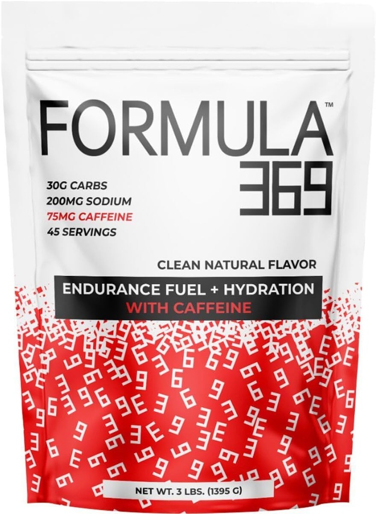 Formel 369 med koffein, Endurance Fuel Drink Mix, 3 Pound Bag med 45 Servering, 30g Carbs og 75mg Koffein per Servering, høj Carb Mix med 1: 1 Ratio Glucose til Fructose, Vegan, Gluten Free