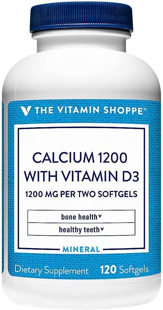 Calcium (carbonat) 1200mg - Mineral Essential for sunde knogler & tænder, 100% Daglig værdi - Tilføjet 400IE vitamin D til hjælp i Absorption (120 Softgel) af Vitamin Shoppe