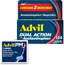 Advil Dual Action med Acetaminophen og Ibuprofen (2 dosis ækvivalent) For 8 timers smertelindring, Overtrukket 144 Ct Caplets og 2 Ct. Stikprøve af Advil PM