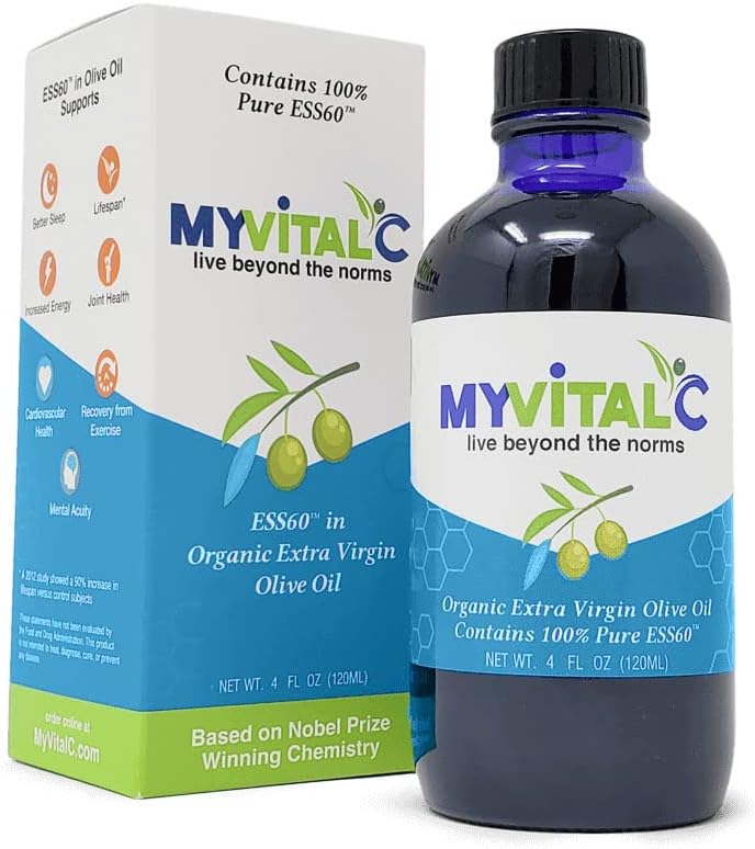 MyVitalC Organic Extra Virgin Olivenolie - Pure ESS60 Antioxidant supplement - til anti-aging, oxidering, lang levetid, søvn, mere energi - 120ML