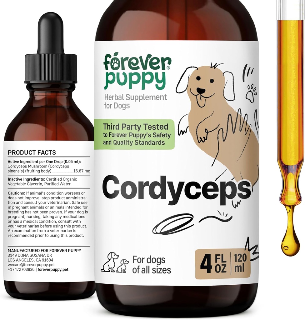Forever Puppy Cordyceps Mushroom Extract for Dogs - Liquid Energy Support w / Cordyceps Sinensis for Nyre Cleanse - Mushroom Drops for Dogs 'Canine Nyre Health Support - 4 oz