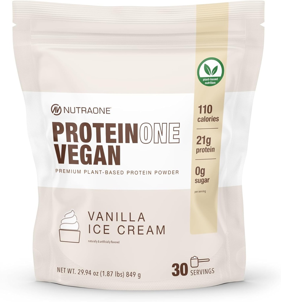 NutraOne ProteinOne Vegan Plant- based protein Powder Vegan Protein Powder, Dairy- Free, Pea and Rice Protein (Vanilla Ice Cream)