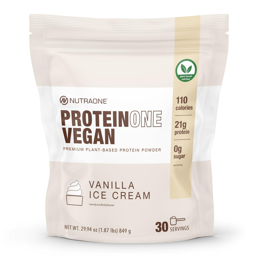 NutraOne ProteinOne Vegan Plant- based protein Powder Vegan Protein Powder, Dairy- Free, Pea and Rice Protein (Vanilla Ice Cream)