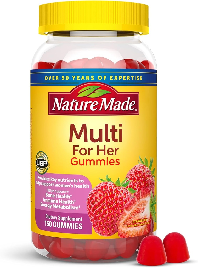Nature Made Multivitamin til kvinder, Dame Gummy Multivitaminer til daglig ernæring Support, 150 Multi Vitamin Gummies, 75 dages levering
