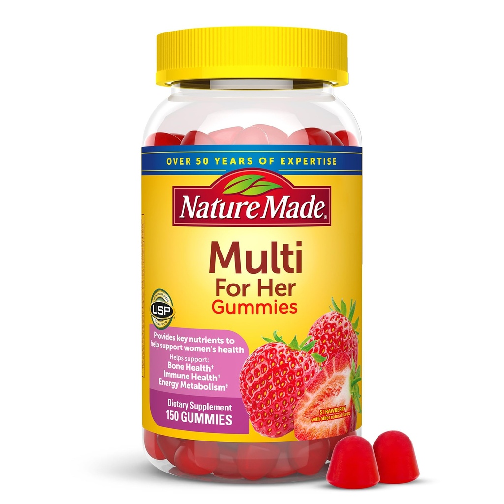 Nature Made Multivitamin til kvinder, Dame Gummy Multivitaminer til daglig ernæring Support, 150 Multi Vitamin Gummies, 75 dages levering
