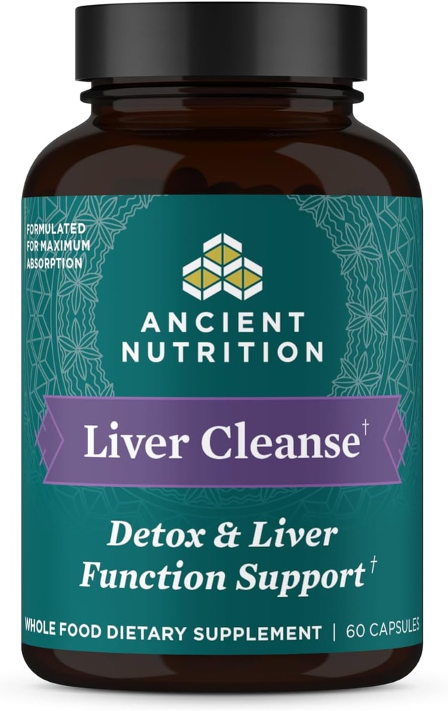 Ancient Nutrition Lever Detox Supplement, Ancient Herbals Lever Rense med mælk tidsel, Mælkebøtte Root & Reishi for optimal leverstøtte, 1300mg, Gluten Free, 60 Greve