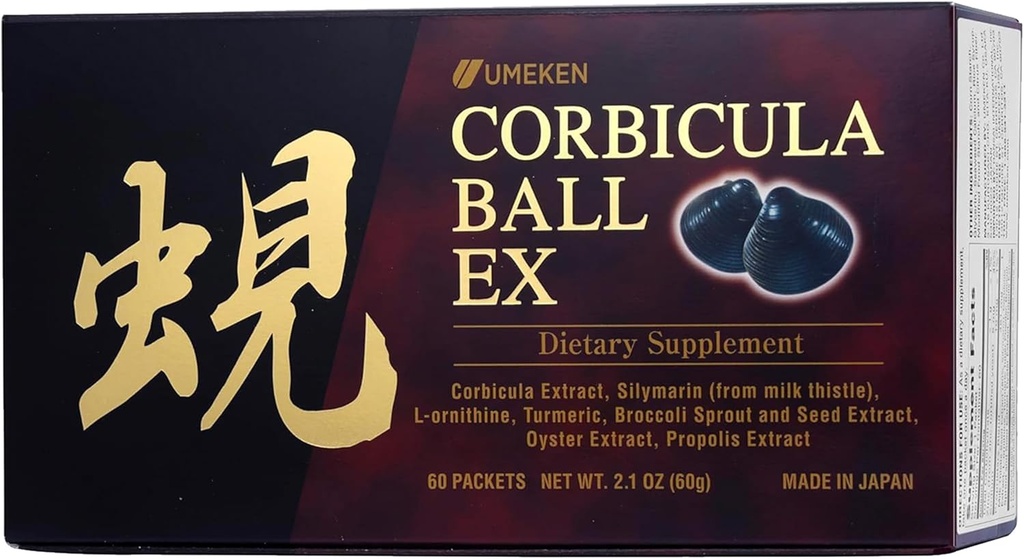 Umeken Corbicula Ball EX, for leverstøtte, Rich in Essential Aminosyrer, Vitamin & Min, Milk Thistle Supplement, Propolis og Broccoli Extract, Daglig dosis, Box med 60 Pakker, Pack med 1