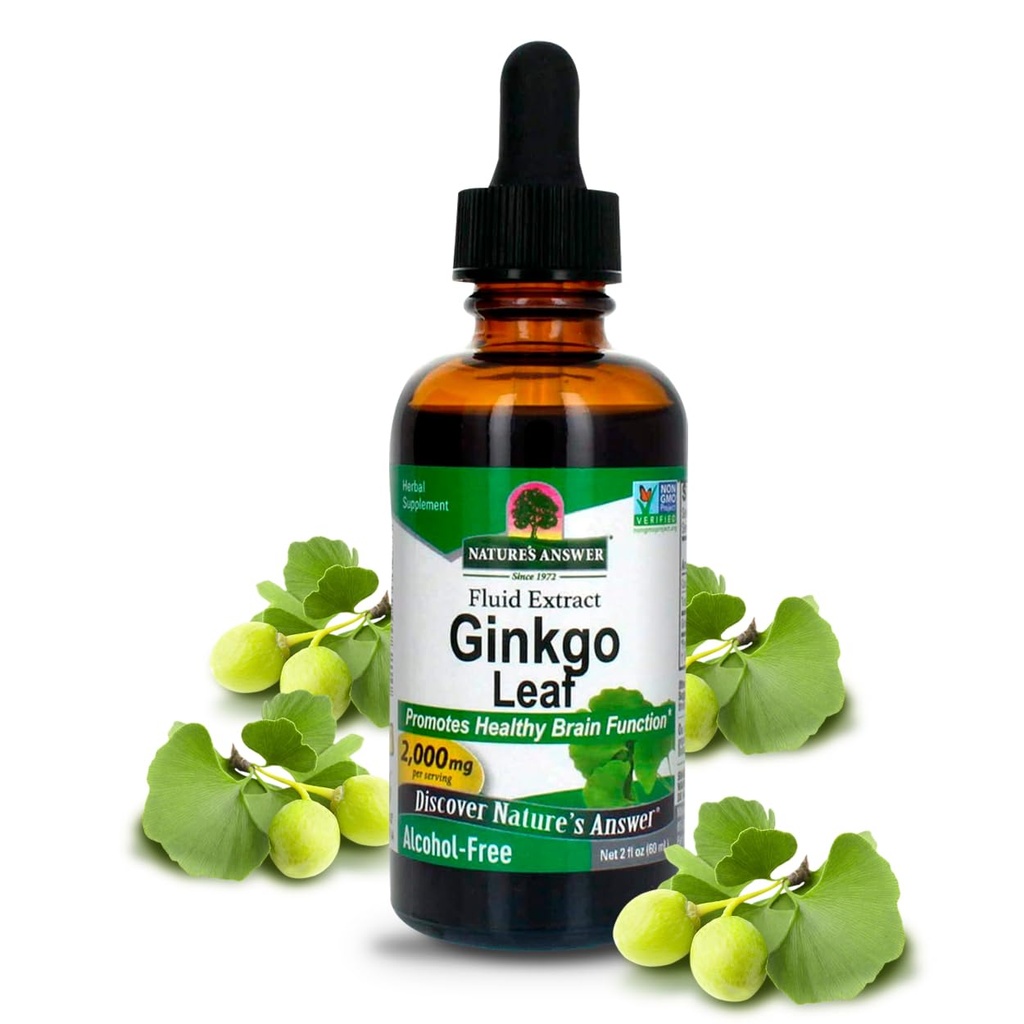 Naturens svar Alkohol gratis Ginkgo Biloba Leaf Extract, 2 Ounce, 2 Greve # 124; Understøtter en sund hjerne # 124; fremmer kognitiv funktion # 124; Øge Mental Klarhed # 124; Naturlig Focus Aid