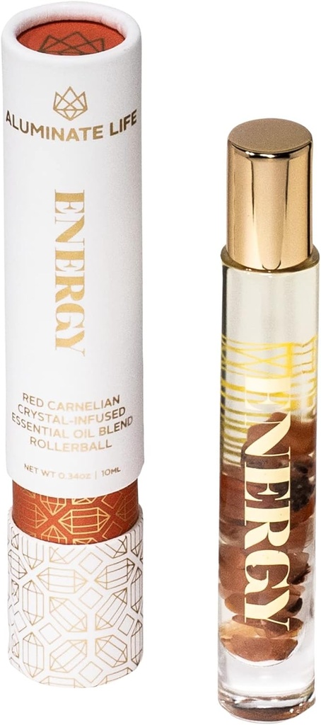 Essential Oil Rollerballs, .34 OZ, Energy - Red Carnelian Crystal Infunded - Dufte af Lemon, Grapefrugt, & Bergamot - Aromaterapi Roll On Olies, Hudpleje, Massage
